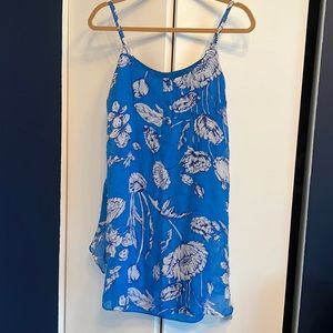 Alice and Olivia bohemian floral blue silk flowy mini dress